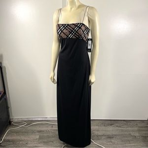 JS Boutique NWT Beaded Black w/Red and White Stripes Evening Dress Sz. 8